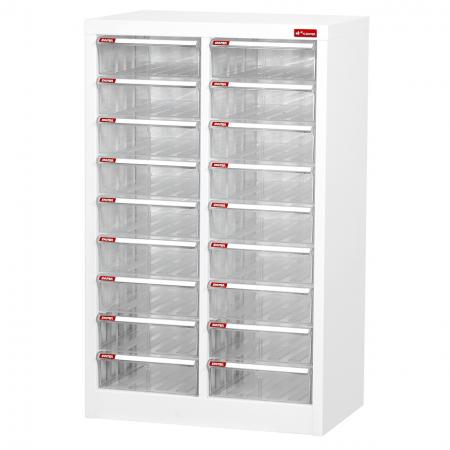Steel File Cabinet with 18 plastic drawers in 2 columns for A4 paper - High class plastic filing drawer in a unique and stylish design.