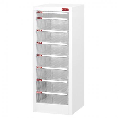 Floor Cabinet with 7 drawers and 1 plastic drawer in 1 column for A4 paper (1 drawer 2.7L & 7 drawers 5.9L) - Office school paper organizer with clear drawers that can be customized with your company logo.