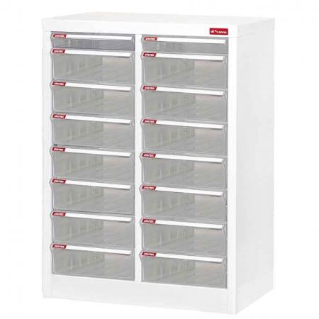 Steel File Cabinet with 14 large drawers and 2 plastic drawer in 2 columns for A4 paper - Keep stationery items all together in one handy office storage cabinet.