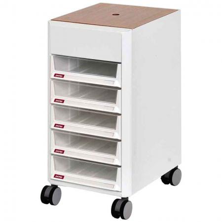 Mobile Filing Cabinet Office Storage with Wooden Lid, Casters - 5 Pieces A4X Size Drawers - Caster-mounted and filled with convenient drawers, this transportable filing cabinet is ideal for small or large offices.