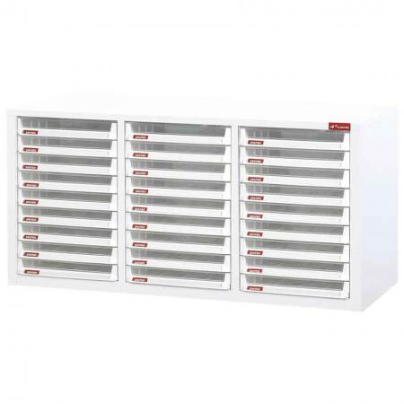 Desktop cabinet with 27 plastic drawers in 3 columns for A4 paper (3L per drawer) - Get this cabinet to hasten the chore of filing in your office or home–an office staple.