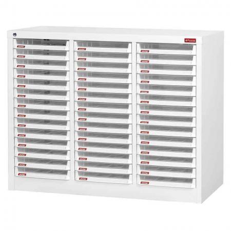 Steel File Cabinet with 42 plastic drawers in 3 columns for A4 paper - A 42-drawer file cabinet that is unequaled in design and quality.