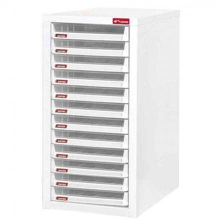 Floor Cabinet with 12 plastic drawers in 1 column for B4 paper (3.6L per drawer) - Enable easy access to your most important documents with this sturdy steel A4 cabinet storage system.