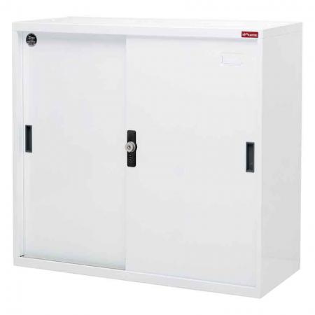 Small lockable filing cabinet with metal door, 880mm height