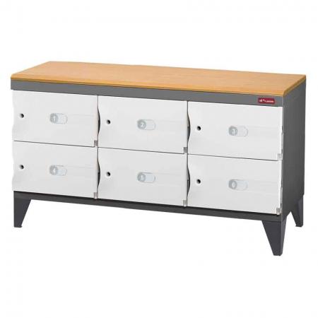 Office Storage Credenza with Wooden Top for Shoes or Office Storage - 6 Small Doors in 3 Columns