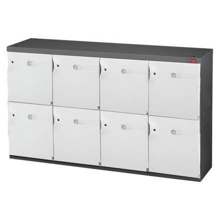 Office Storage Credenza for Shoes or Office Storage - 8 Medium Doors in 4 Columns - A high quality, stylish steel storage credenza for your workplace.