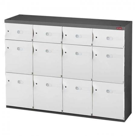 Mixed Door Office Storage Credenza for Shoes or Office Storage - 8 Medium Doors and 4 Small Doors in 4 Columns - The best in lockable office storage solutions: look no further than this credenza for file management.