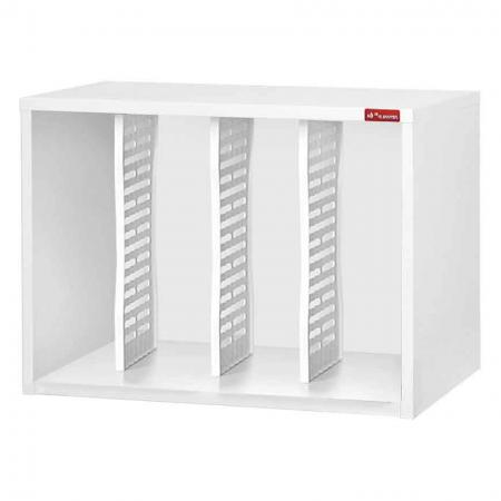 Desktop cabinet with 3 dividers in 4 columns - Slotted storage cabinet for office files and documents in a wide array of types and styles.