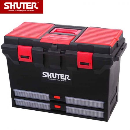 27L Professional Tool Box with 1 Tray, 2 Drawers and Plastic Locks - SHUTER Deep Tool Box with 1 Tray, 2 Drawers and Sturdy Plastic Locks