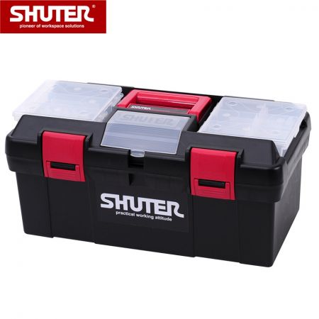 11L Professional Tool Box with 1 Tray, 2 Small Parts Organizers and Plastic Locks