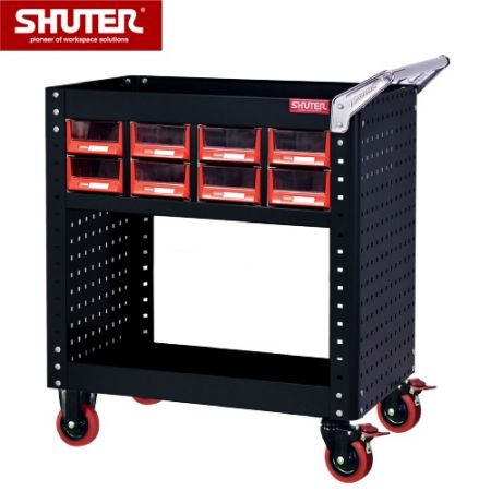 Tool Chest for Workspaces - 880mm Height with 16 A6V Drawers, Pegboard Siding and 4" TPR Casters - This easy-to-move hand-cart features sixteen drawers and a double-sided design.
