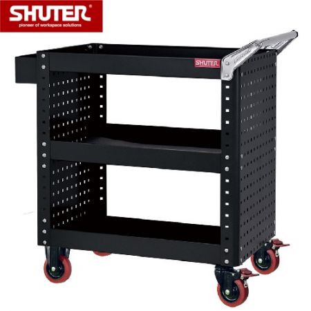 Tool Cart with 3 Shelves & Siding Pegboard, Height 880 mm - Tool Cart with 3 Shelves & Siding Pegboard, Height 880 mm