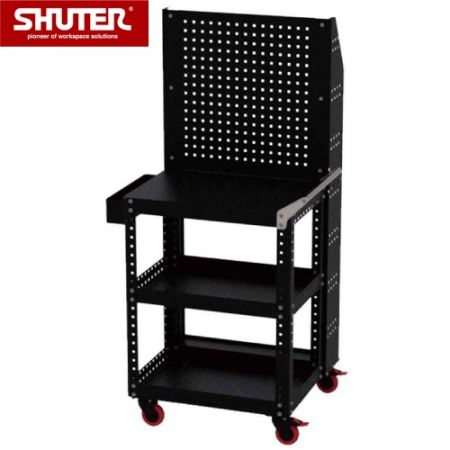 Large Tool Cart with 3 Shelves & Double Sided Pegboard, Height 1,684 mm - Large Tool Cart with 3 Shelves & Double Sided Pegboard, Height 1,684 mm