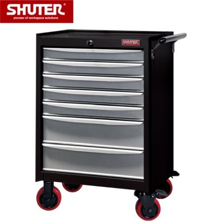 Professional Two-Tone Tool Chest for Workspaces - 1015mm Height with 7 Drawers and 5" PP Casters - A steel mobile workshop tool cart unit made for use in garage or factory.