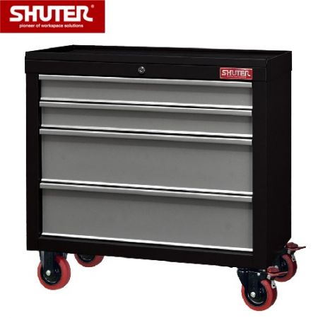 Professional Two-Tone Tool Chest for Workspaces - 650mm Height with 4 Drawers and 3" PP Casters - Steel industrial tool cabinet with different drawer depths suitable for large and small objects.