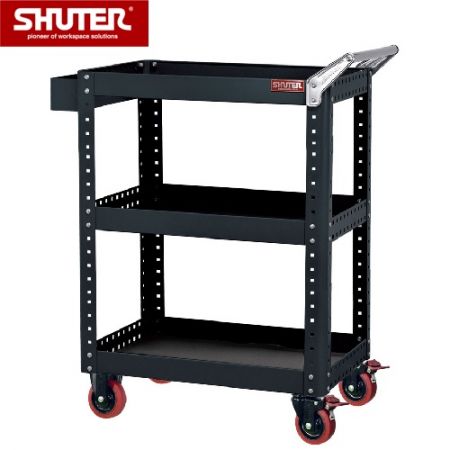 Large Tool Chest for Use in Workspaces - 1070mm Height with 3 Shelves and 4" TPR Casters - Flexible trolley bench-style cart with shelves that can be flipped for flat or guarded storage options.
