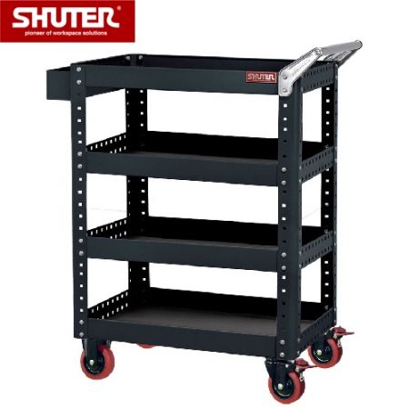 Large Tool Chest for Use in Workspaces - 1070mm Height with 4 Shelves and 4" TPR Casters - Innovative shelf trolley with unique double-sided tray.