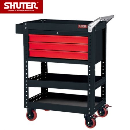 Large Tool Chest - Standard Size 1070mm Height with 3 Drawers, 2 Shelves, 4" TPR Casters - A professional heavy rolling cabinet made especially for in-factory use.
