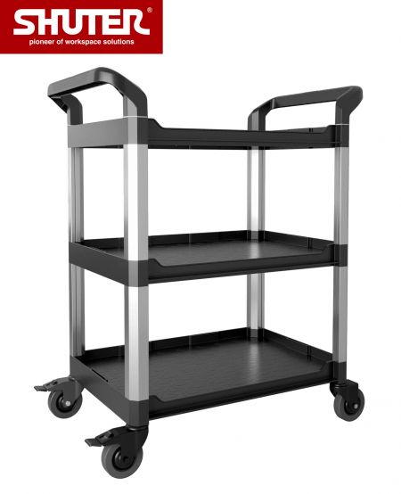 Plastic 3 tier Utility Cart with 3 Shelves, Height 985 mm - Plastic 3 tier Utility Cart with 3 Shelves, Height 985 mm