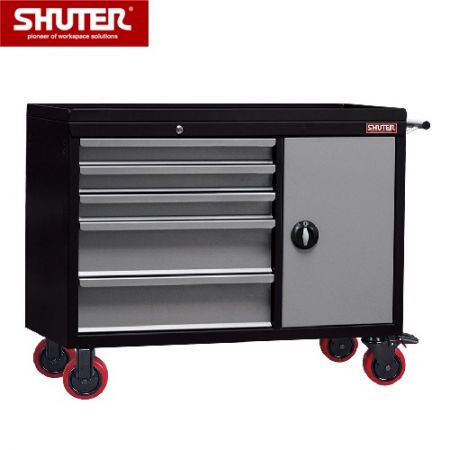 Large Professional Two-Tone Tool Chest - 1117mm High, 5 Drawers, Cabinet, 5" TPR Casters - Tool trolley box cart for storage of industrial tools and parts.