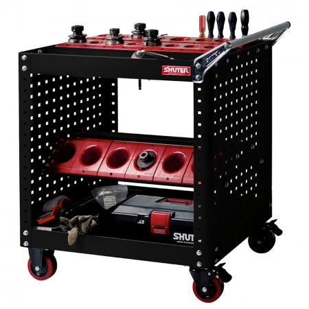 CNC Tool Storage Trolley with 3 Top-Mounted Tool Holders and 2 Under-Shelf Bench Holders