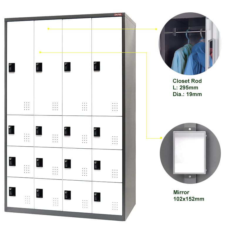 Armoire à vestiaires en métal avec configurations multiples 16 portes sur 4 colonnesCasier de