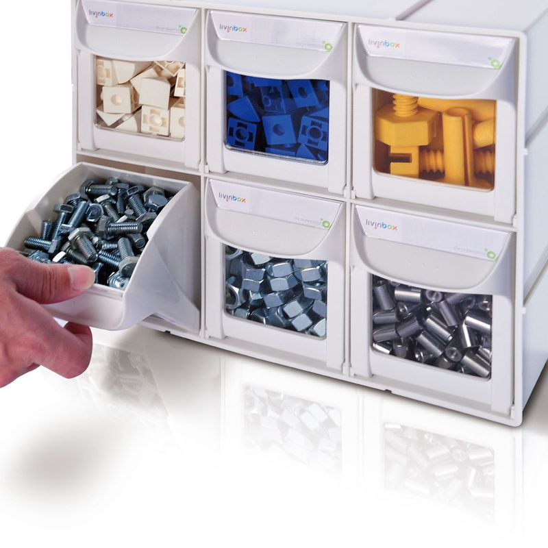 Tip Out Bin with 6 Compartments for Parts Storage Plastic