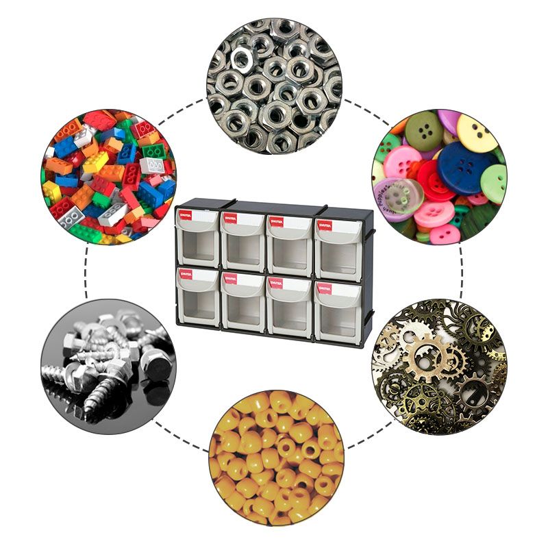 Tip Out Bin with 8 Compartments for Parts Storage Plastic