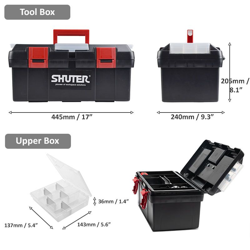 11L Professional Tool Box with 1 Tray, 2 Small Parts Organizers and