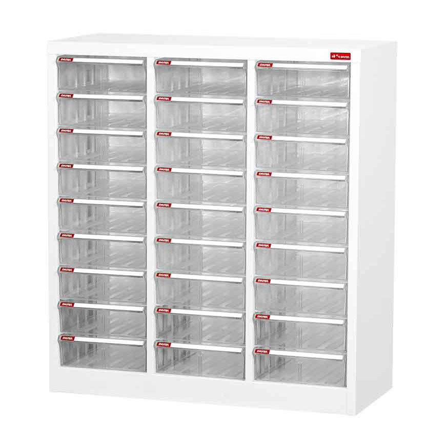 Steel File Cabinet with 27 plastic drawers in 3 columns for A4 paper