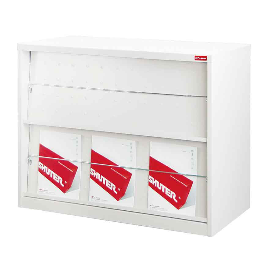 Double Shelf Magazine Cabinet with 2 Brochure Display Areas - Double ...