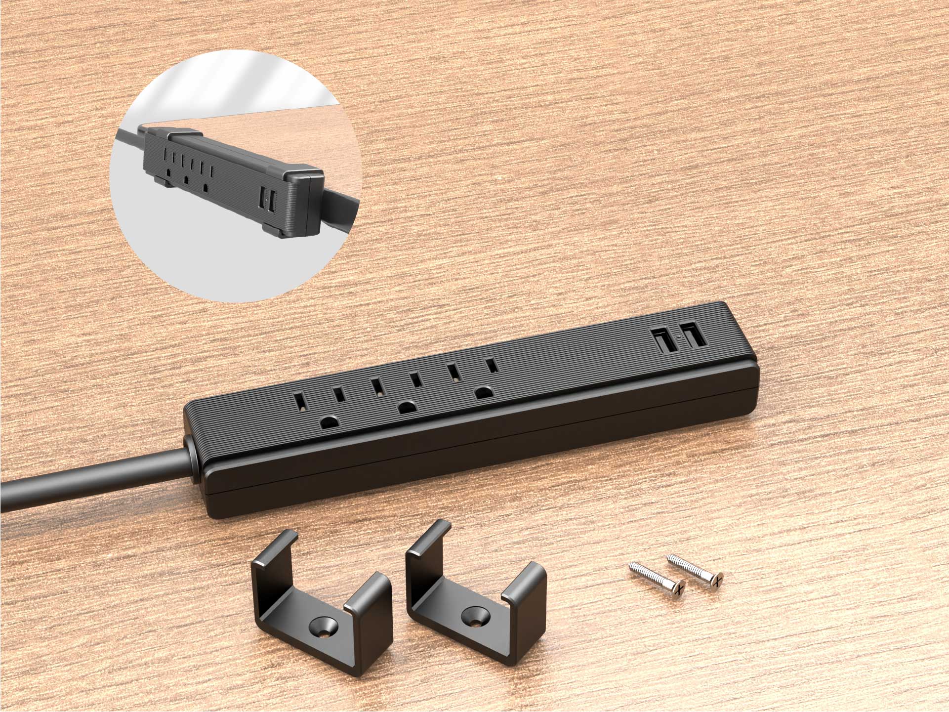 2 PCS Power Strip Desk Clamp with USB Charging Ports Desktop Edge Mount Outlets 