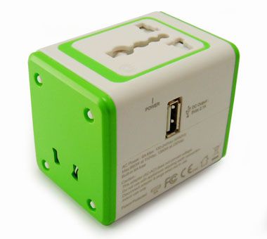 Universal Travel Adapter with USB Charger - Universal Travel Adapter Front Side & USB port