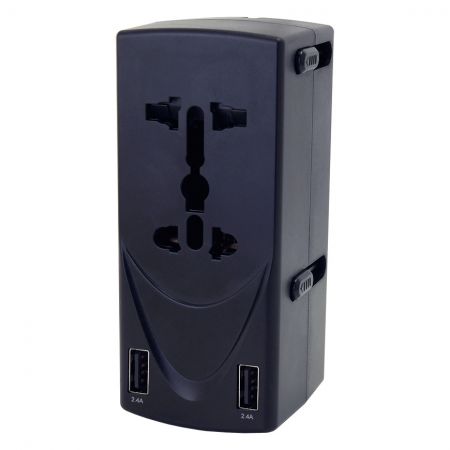 Dual Outlet Worldwide Travel Adapter dengan 2 pengisi daya USB - Adaptor Perjalanan Outlet Ganda dengan 2 pengisi daya USB