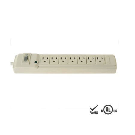 Protector contra sobretensiones de barra de alimentación de 7 salidas con interruptor de encendido/apagado - Receptáculo NEMA 5-15
