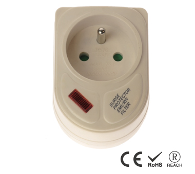 France Single Outlet Grounded Wall Tap with Indicator Light - France Receptacle with Safety Shutters