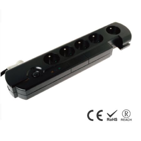 5-Outlet Power Strip Surge Protector with Cord Management - France Receptacles with Safety Shutters