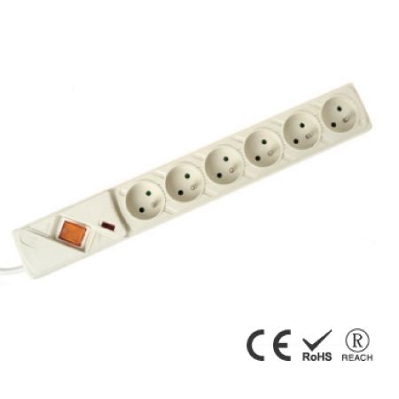 Power Strip Surge Protector with 6 France Outlets - France Receptacles with Safety Shutters