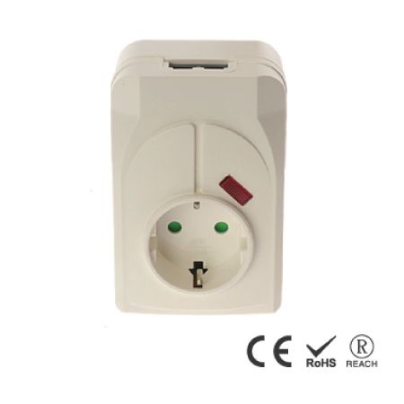 Single Outlet Wall Mount Surge Protector with Protection Indicator Light - Schuko Receptacle with Safety Shutters
