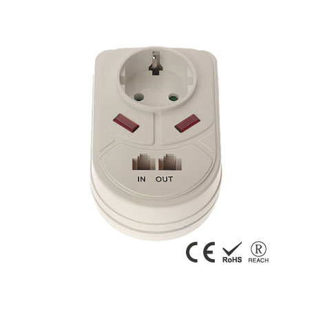 Single Outlet Grounded Wall Surge Protector - Schuko Receptacle with Safety Shutters