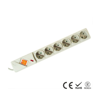 6 Schuko Outlet Power Board with Built in Surge Protector - Schuko Receptacles with Safety Shutters