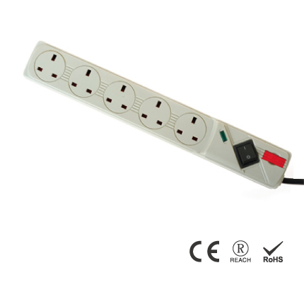 UK 5 Outlets 13A/240V Surge Extension cable AC Power Strip - 13A Surge Protected Sockets