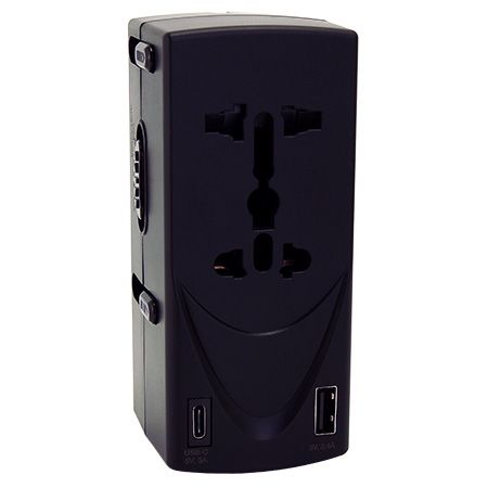Dual Outlets Worldwide Adapter with 3.4A Type C USB Charger.