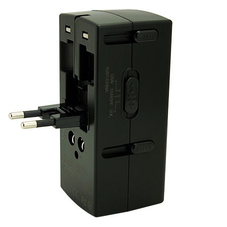 Dual Outlets Worldwide Travel Adapter with 2 USB charger_EU plug