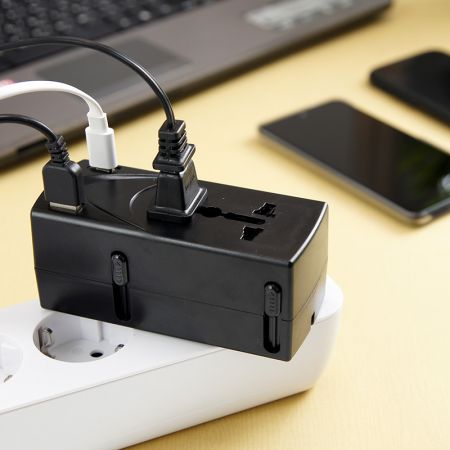 Dual Sockets Worldwide with Type C Dual USB Travel Adapter.