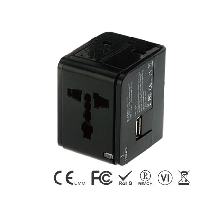Universal Travel Adapter with USB Charger - Universal Travel Adapter Front Side & USB port