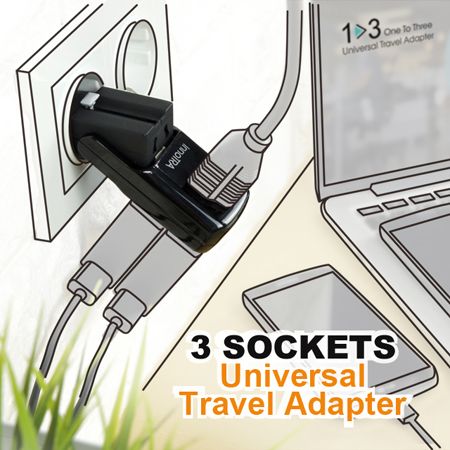Universal Travel Adapter, 3 High Power Sockets - Travel adapter could be replacement of power strip with 3 NEMA outlets