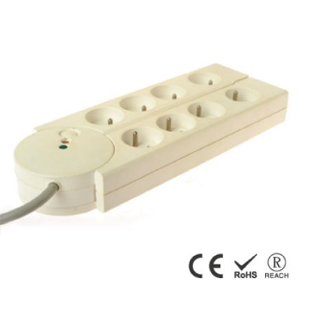 France 8-Outlet Corner Power Strip with Phone & Coax Protection - France Receptacles with Safety Shutters