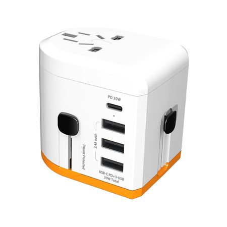 All in one universal travel adapter with USB-C PD quick charge