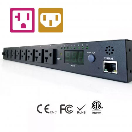 NEMA/IEC 8 ช่องจ่ายไฟ 1U 19" IP-Based PDU - ETL จดทะเบียนและได้รับการรับรอง CE PDU